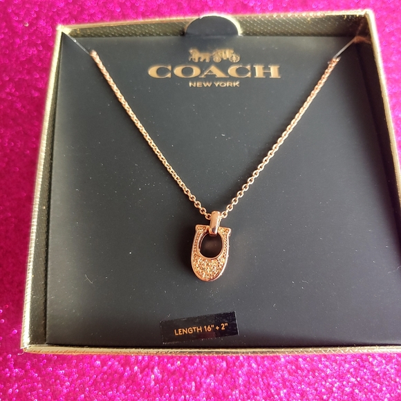 COACH ROSEGOLD PAVE SIGNATURE NECKLACE - Picture 6 of 9